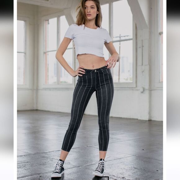 RSQ High Rise Ankle Stripe Womens Skinny Jeans 0/w24 - Picture 1 of 7